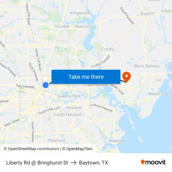 Liberty Rd @ Bringhurst St to Baytown, TX map