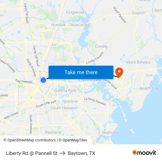 Liberty Rd @ Pannell St to Baytown, TX map