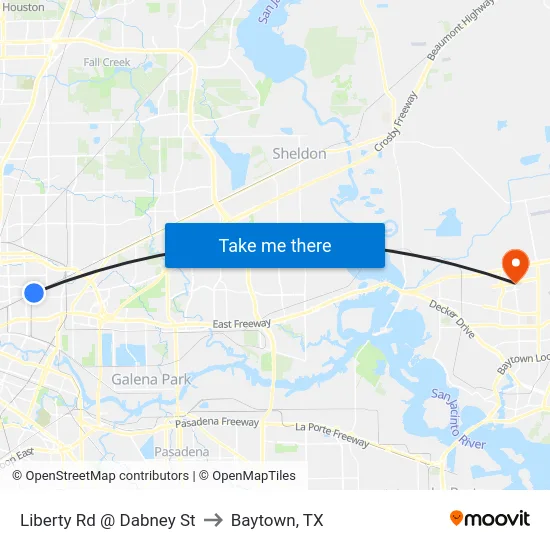 Liberty Rd @ Dabney St to Baytown, TX map