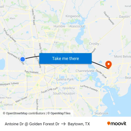 Antoine Dr @ Golden Forest Dr to Baytown, TX map