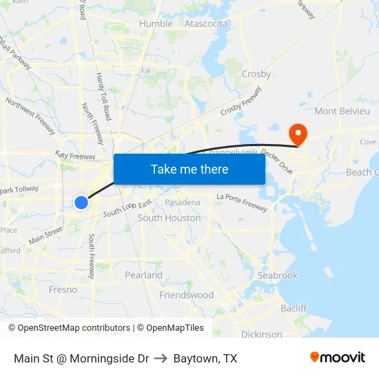 Main St @ Morningside Dr to Baytown, TX map
