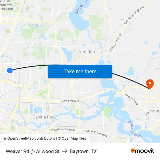 Weaver Rd @ Allwood St to Baytown, TX map