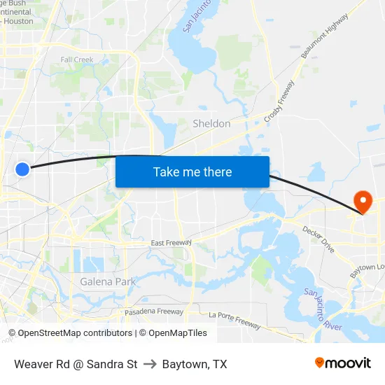 Weaver Rd @ Sandra St to Baytown, TX map
