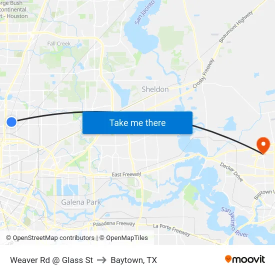 Weaver Rd @ Glass St to Baytown, TX map