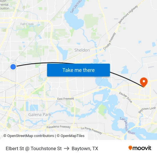 Elbert St @ Touchstone St to Baytown, TX map