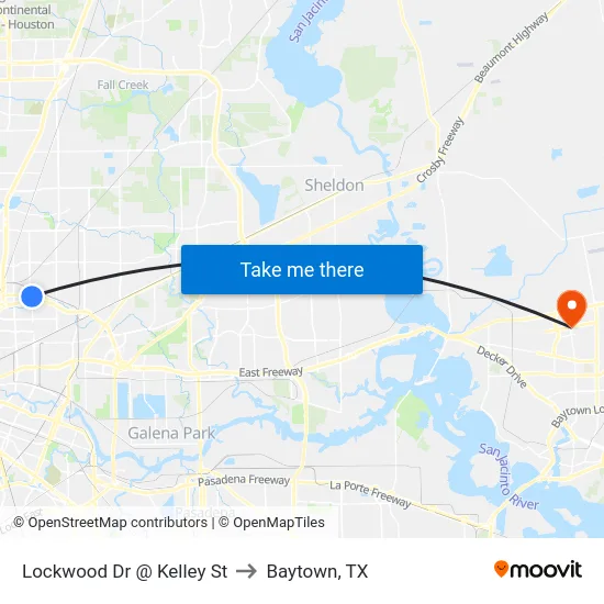 Lockwood Dr @ Kelley St to Baytown, TX map