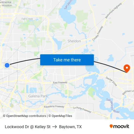 Lockwood Dr @ Kelley St to Baytown, TX map