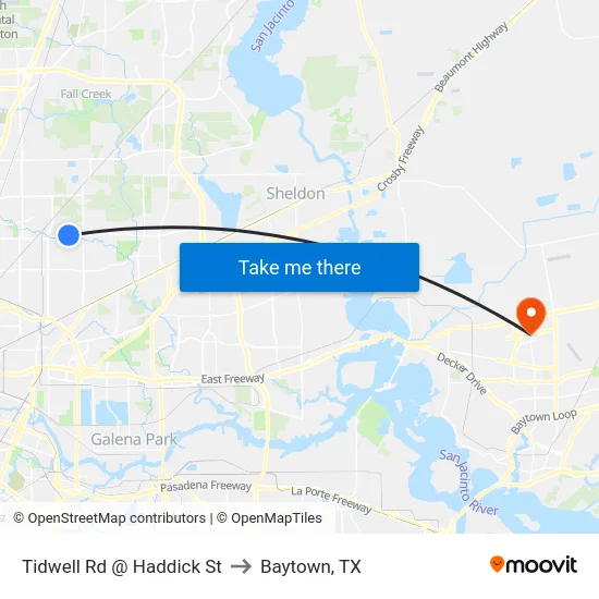 Tidwell Rd @ Haddick St to Baytown, TX map