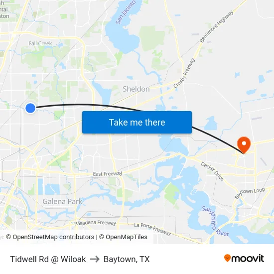 Tidwell Rd @ Wiloak to Baytown, TX map