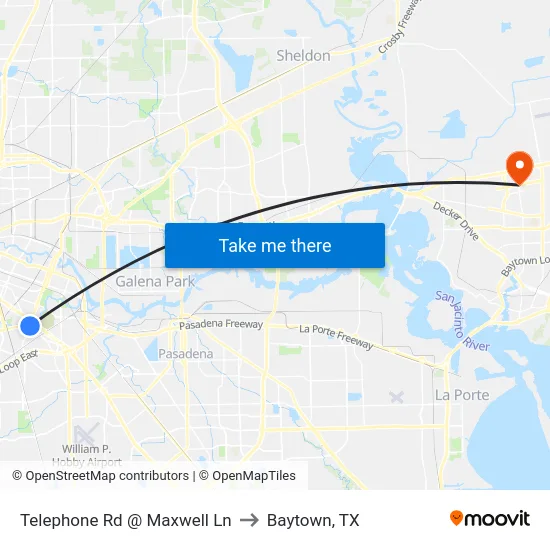 Telephone Rd @ Maxwell Ln to Baytown, TX map
