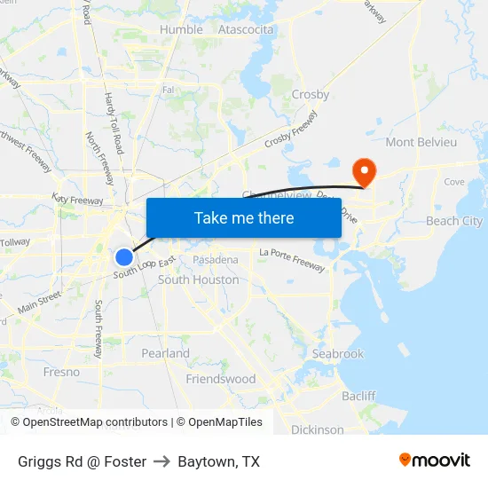 Griggs Rd @ Foster to Baytown, TX map