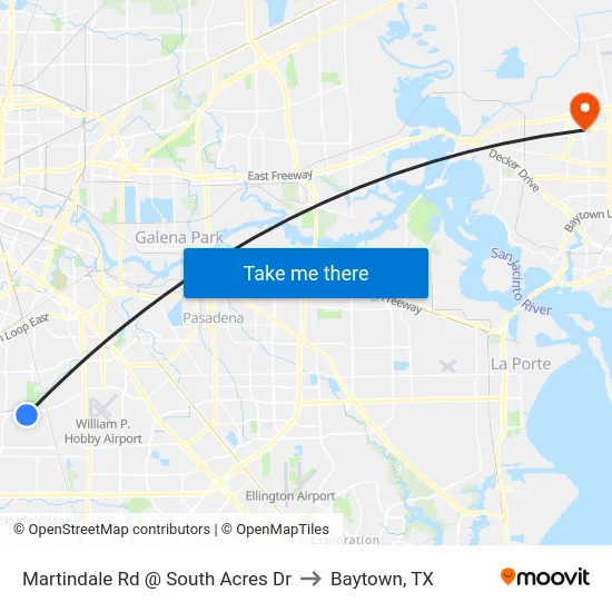 Martindale Rd @ South Acres Dr to Baytown, TX map