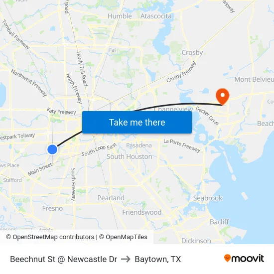 Beechnut St @ Newcastle Dr to Baytown, TX map