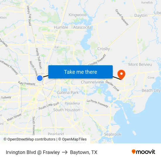 Irvington Blvd @ Frawley to Baytown, TX map
