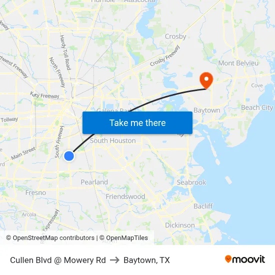 Cullen Blvd @ Mowery Rd to Baytown, TX map