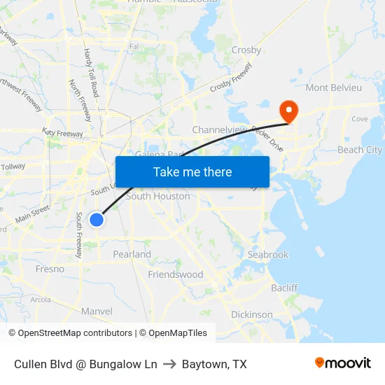 Cullen Blvd @ Bungalow Ln to Baytown, TX map