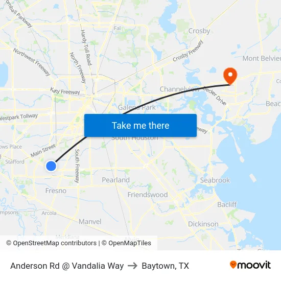 Anderson Rd @ Vandalia Way to Baytown, TX map