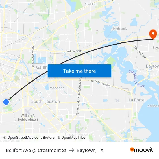 Bellfort Ave @ Crestmont St to Baytown, TX map