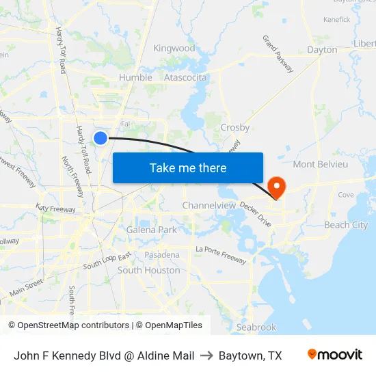John F Kennedy Blvd @ Aldine Mail to Baytown, TX map
