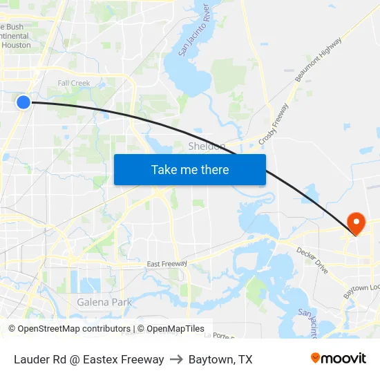 Lauder Rd @ Eastex Freeway to Baytown, TX map