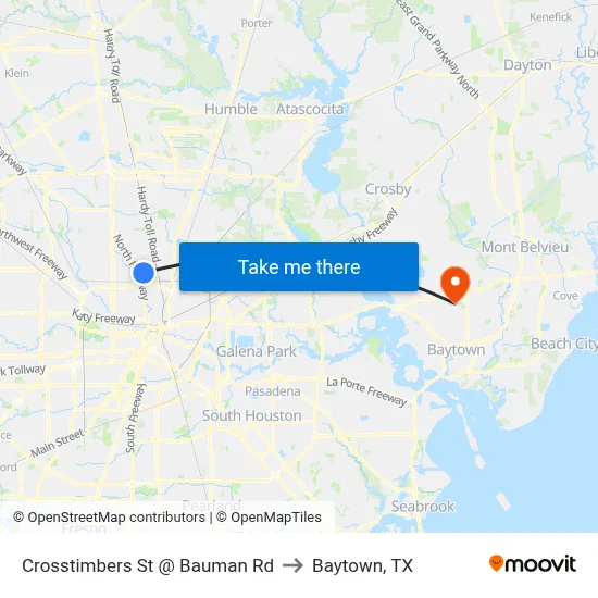 Crosstimbers St @ Bauman Rd to Baytown, TX map