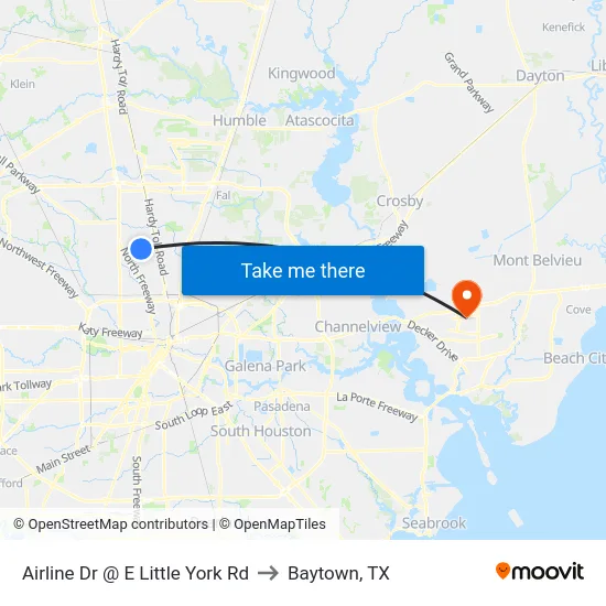Airline Dr @ E Little York Rd to Baytown, TX map