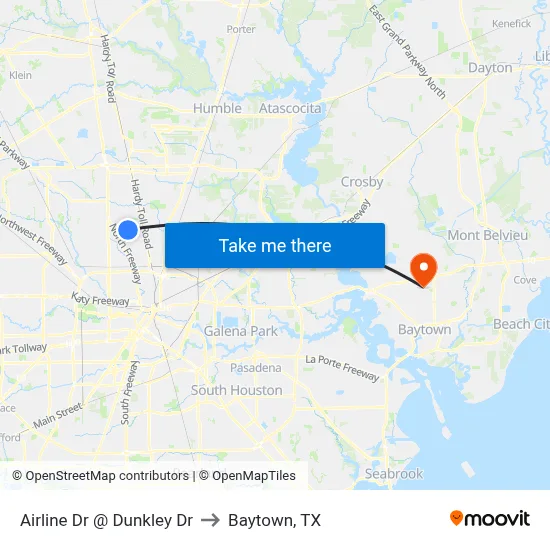 Airline Dr @ Dunkley Dr to Baytown, TX map