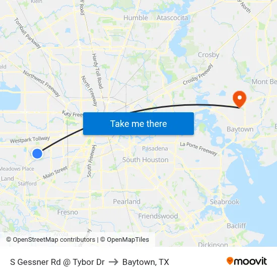 S Gessner Rd @ Tybor Dr to Baytown, TX map