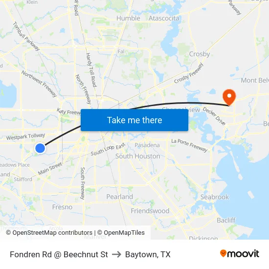 Fondren Rd @ Beechnut St to Baytown, TX map