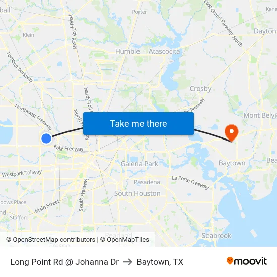 Long Point Rd @ Johanna Dr to Baytown, TX map