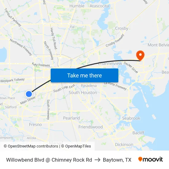 Willowbend Blvd @ Chimney Rock Rd to Baytown, TX map