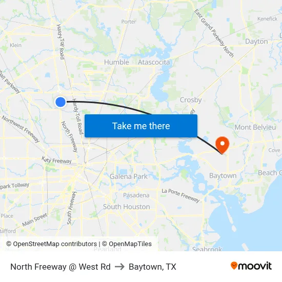North Freeway @ West Rd to Baytown, TX map
