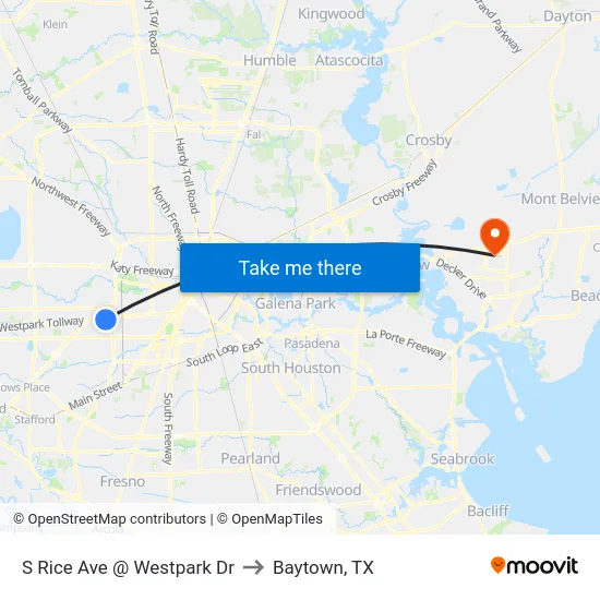 S Rice Ave @ Westpark Dr to Baytown, TX map