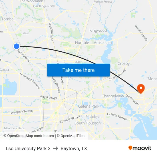 Lsc University Park 2 to Baytown, TX map