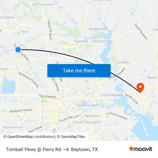 Tomball Pkwy @ Perry Rd to Baytown, TX map