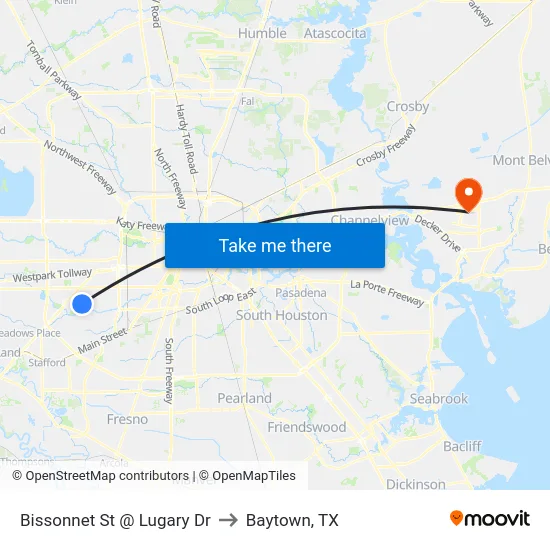 Bissonnet St @ Lugary Dr to Baytown, TX map