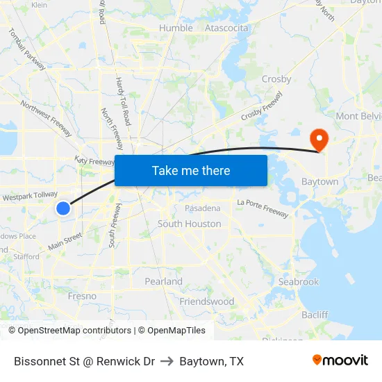 Bissonnet St @ Renwick Dr to Baytown, TX map