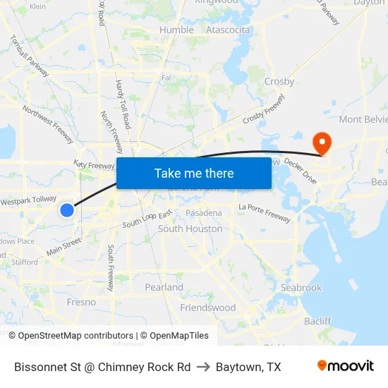 Bissonnet St @ Chimney Rock Rd to Baytown, TX map