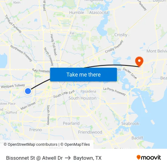 Bissonnet St @ Atwell Dr to Baytown, TX map