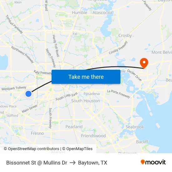 Bissonnet St @ Mullins Dr to Baytown, TX map