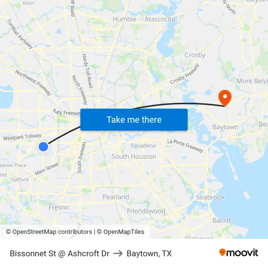 Bissonnet St @ Ashcroft Dr to Baytown, TX map
