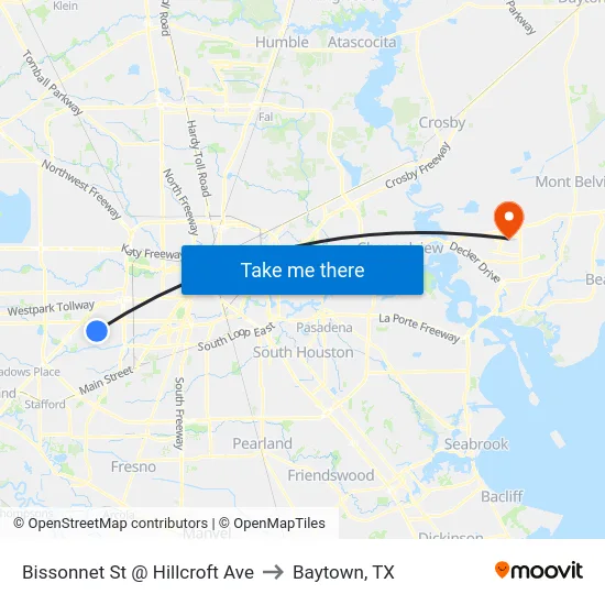 Bissonnet St @ Hillcroft Ave to Baytown, TX map