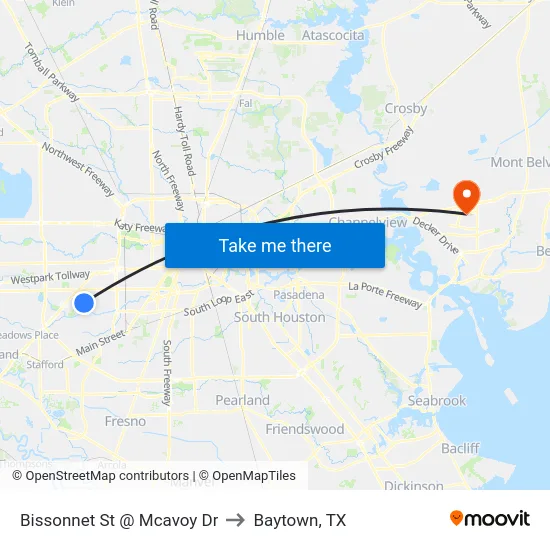 Bissonnet St @ Mcavoy Dr to Baytown, TX map