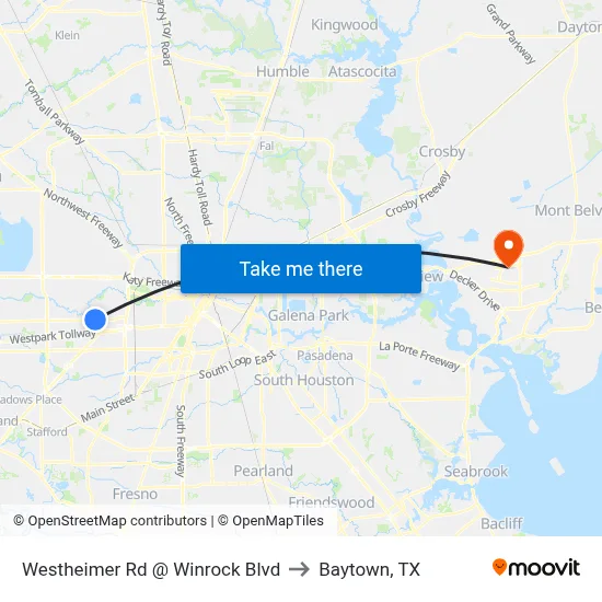 Westheimer Rd @ Winrock Blvd to Baytown, TX map