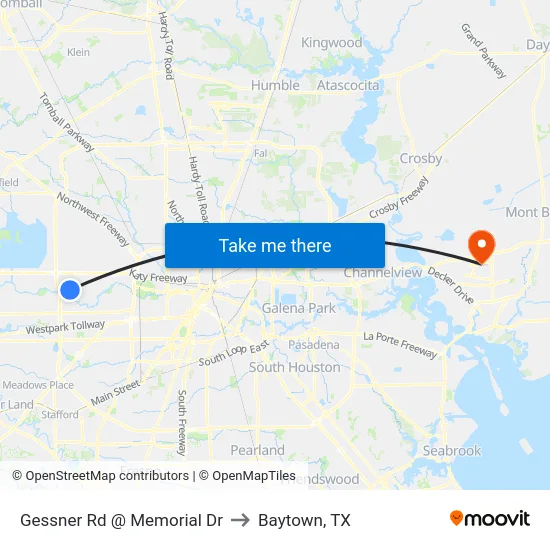 Gessner Rd @ Memorial Dr to Baytown, TX map