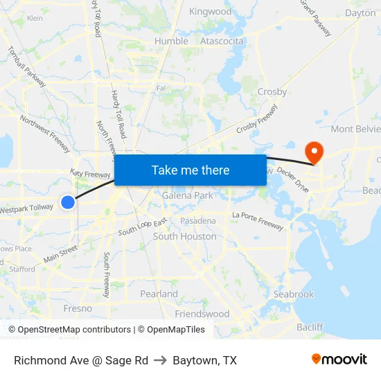 Richmond Ave @ Sage Rd to Baytown, TX map