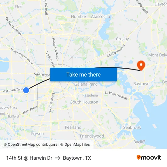 14th St @ Harwin Dr to Baytown, TX map