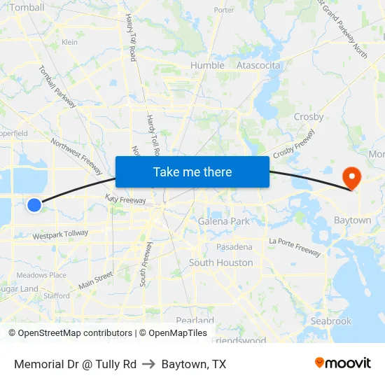 Memorial Dr @ Tully Rd to Baytown, TX map