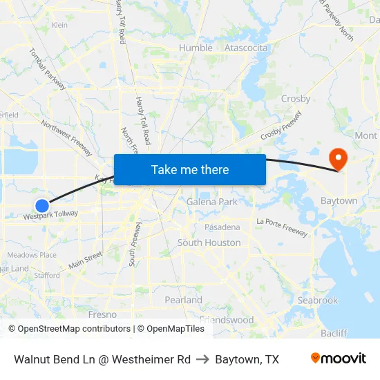 Walnut Bend Ln @ Westheimer Rd to Baytown, TX map