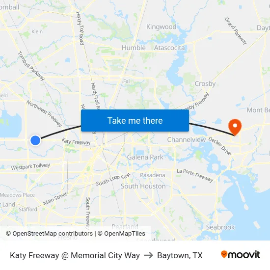 Katy Freeway @ Memorial City Way to Baytown, TX map